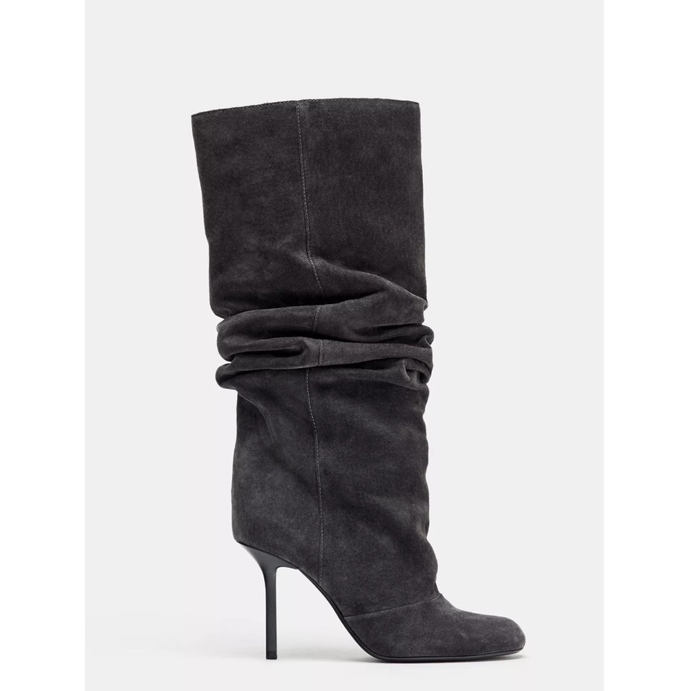 Zara GATHERED LEATHER BOOTS - Picture 2 of 7